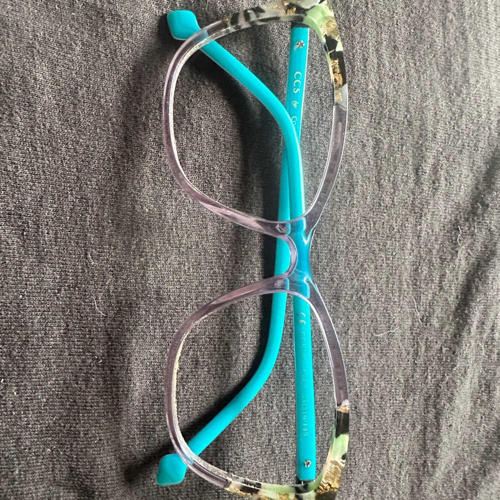 Turquoise Rectangular Glasses with Silver Accents
